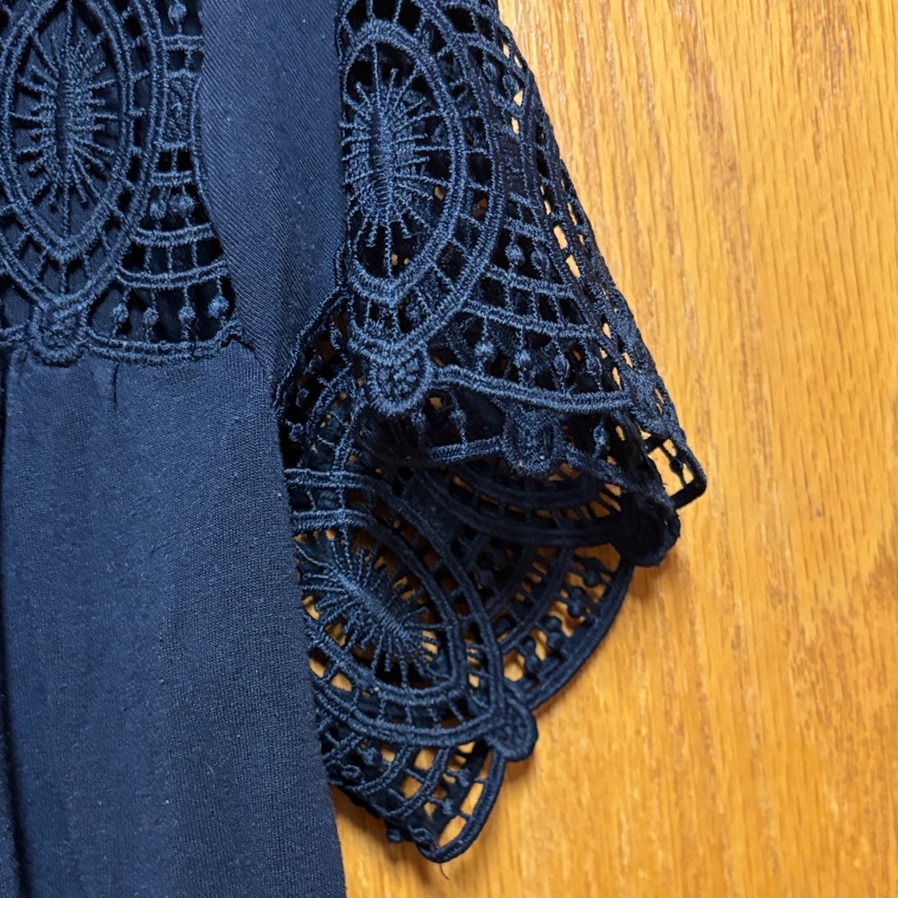 LOFT Navy Blouse with Lace Detail - Picture 3 of 6